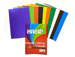 Картон кольоровий А4 ТЕТРАДА 10арк/10кол ТЕ249, 1/25