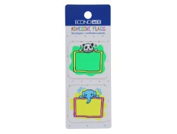 Закладки з клейким шаром 40х45 мм Economix Fun Panda&elephant, 40 шт., пластикові асорті