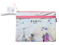 Папка А4 PARIS, 33х25.5х1 см, 2 відділ., голограф. штуч. шкіра, рожев. та срібл.			