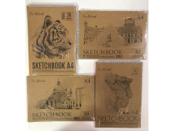 Блокнот ТЕТРАДА Скетчбук А4 30арк, крафт, пружина 190г/м2, ТЕ12066 