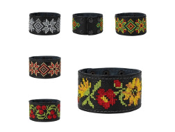 Браслет з вишивкою великий 230*10, шкіра, чорний мікс