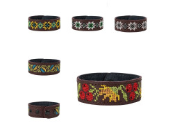 Браслет з вишивкою малий 230*25, шкіра, бордо