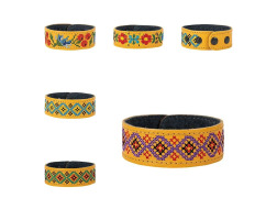 Браслет з вишивкою малий 230*25, шкіра, жовтий