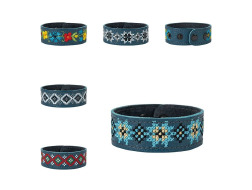 Браслет з вишивкою малий 230*25, шкіра, синій