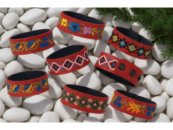 Браслет з вишивкою малий 230*25, шкіра, червоний