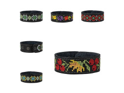 Браслет з вишивкою малий 230*25, шкіра, чорний