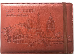 Скетчбук  100г , N9313,Кожзам,А5, на резинці 64 аркуші, чисті аркуші