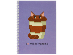 Блокнот "Pixel: Catpuccino" А5 (150х200), пластикова обкладинка, спіраль, 60 арк., клітинка